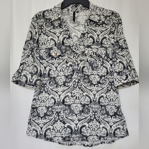 CATHY Womens Short Sleeve Collared Top Size M